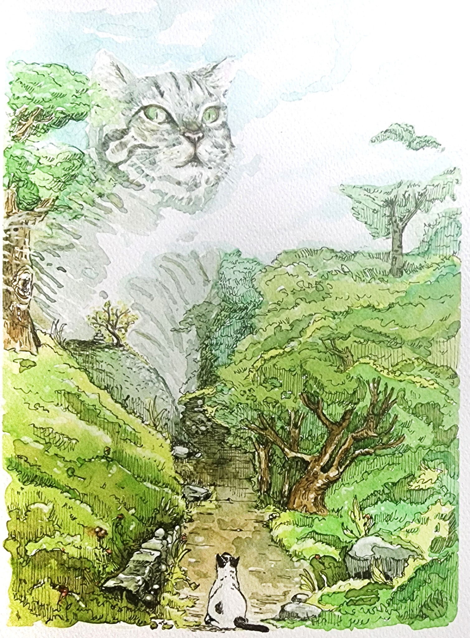 Babak and Sangak watercolor cat landscape