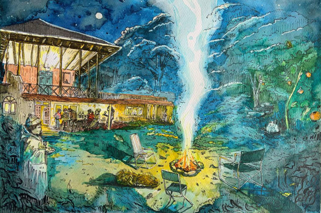 Babak and Sangak night illustration by Afshin Mayabadi